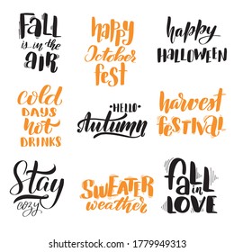 Autumn Lettering Quotes Set Inspirational Handwritten Stock Vector ...
