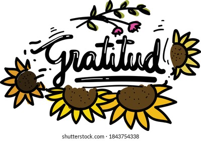 Autumn lettering in Spanish that means Gratitude.