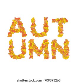 Autumn lettering. Yellow leaves of ABC. autumnal alphabet. Letters of fallen leaves. Vector Illustration