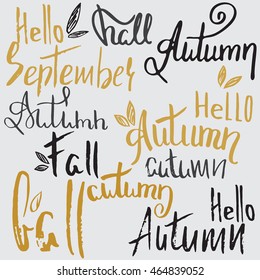 Autumn lettering.Calligraphic quote. Hand lettering text isolated. Hand painted brush lettering and custom typography for your designs: t-shirts, bags, for posters, invitations, cards, etc.