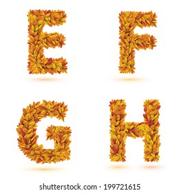 Autumn letters collection. Fall bright orange leaves elements. Eps 10 vector illustration.