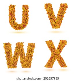 Autumn letters collection. Fall bright orange leaves elements. Eps 10 vector illustration.