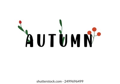 Autumn letters with leaves and berries. Illustration doodle style