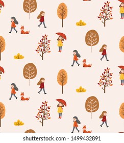 autumn life seamless pattern endless texture. can be used for backdrop and wallpaper. vector illustration