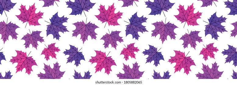 Autumn lilac and violet small maple leaves. Seamless pattern background. Vector illustration.