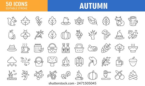 Autumn Line Icons Editable Stroke