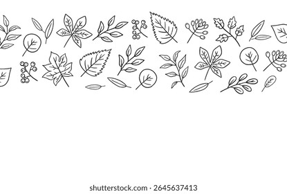 Autumn line leaves frame, outline, design for posters, banner, greeting cards, stickers