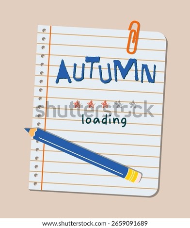 Autumn loading. School concept, doodle on lined paper. Hand drawn design. 