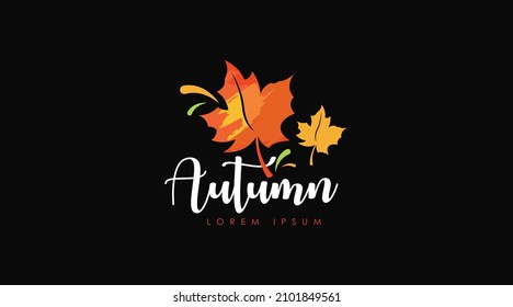 Autumn Logo Design Concept Vector Isolated in Black Background. Seasonal Logo of Autumn Logo Template 