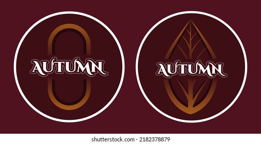 Autumn Logo Template. Fall Logotype. Burgundy Color Round Logo. Logotype With Leaf And Gradient. O-shaped Logo. Luxary Dark Logo. White Text. 