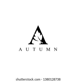 Autumn logo template. Initial A with autumn leaf - Vector