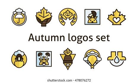 Autumn logos set. Maple leaf. Products for printing. Autumn mood