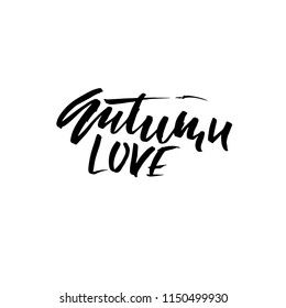 Autumn love. Hand drawn modern brush lettering. Vector illustration.
