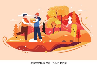 Autumn lovers outdoor activity Illustration Fall travel and outing poster