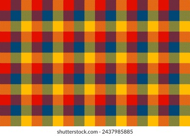 Autumn Lumberjack Pattern Background. Vector Red, Blue and Yellow Buffalo Checkered Plaid textured background. Traditional Fall fabric print. Flannel plaid texture for fashion, print, wallpaper