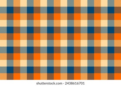 Autumn Lumberjack Pattern Background. Vector Beige, Blue and Orange Buffalo Checkered Plaid textured background. Traditional Fall fabric print. Flannel plaid texture for fashion, print, wallpaper.