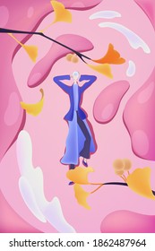 Autumn lying under the ginkgo tree autumn outing girl hand-painted illustration