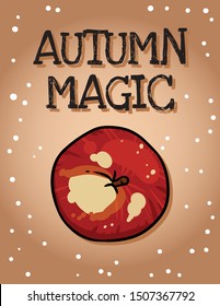 Autumn magic cute cozy postcard with seasonal apple. Hygge fall flyer