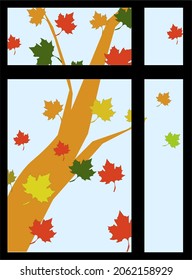 autumn maple branch in the window