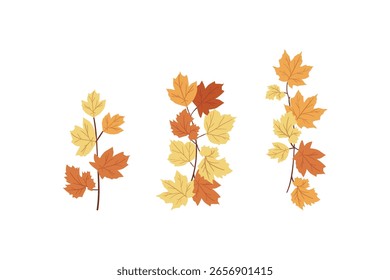 Ramos de outono Bege com folhas coloridas. Ilustração sazonal da natureza.