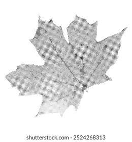 Autumn maple leaf collage element with dotted halftone effect. Grunge y2k fall isolated clipart. Retro vintage vector illustration on transparent background