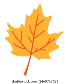 Autumn maple leaf in flat design. Forest orange leaflet, woodland foliage. Vector illustration isolated.