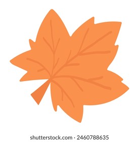 Autumn maple leaf in flat design. Cute orange falling foliage with veins. Vector illustration isolated.