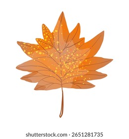 Autumn maple leaf in gradient orange coloring, hand drawn with trendy textures on white background. Autumn, foliage, fallen leaf, Thanksgiving