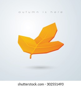 Autumn maple leaf. Orange foliage color. Simple clean low poly design. Polygonal geometric 3d shape. Eps10 vector illustration.