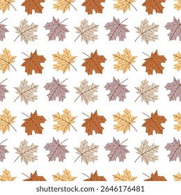 Autumn Maple Leaf Seamless Pattern with Pastel Colors and Hand Drawn Style