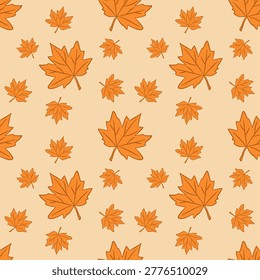 Autumn Maple Leaf Seamless Pattern on Warm Beige Background