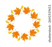 Autumn maple leaf wreath, fall frame, round border. Vector illustration isolated.