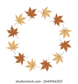 Autumn Maple Leaf Wreath Warm Fall Color Circle Frame for Invitations, Cards and Seasonal Design