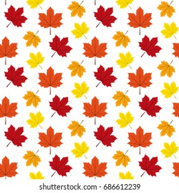 Autumn maple leafs. Seamless pattern. Vector illustration on a white background. Swatch inside.