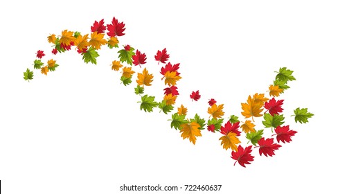 autumn maple leaves abstract wave. Red, orange green colored forest floral objects. Fall symbols isolated on a white background.