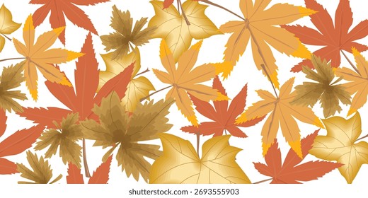 Fondo de hojas de arce de otoño, diseño de textura de follaje de temporada de otoño, superficie decorativa de hoja naranja y dorada, Vector de Fondo de pantalla botánico natural