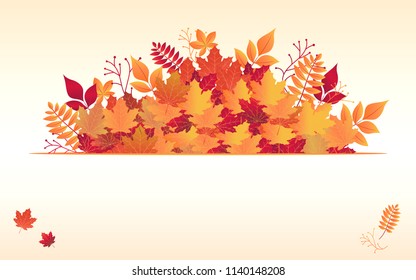 Autumn maple leaves background. Frame for text decorated with autumn leaf. Orange background with autumn leaves and space for write words. Vector illustration