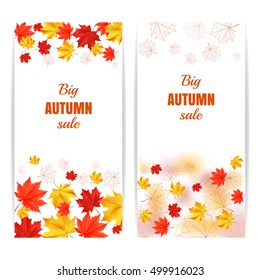 Autumn maple leaves border isolated on white background for seasonal sale or congratulations banner. Colorful vector illustration.