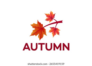 Autumn Maple Leaves Branch Red Orange Fall Season Design