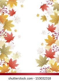 Autumn Maple leaves corner background.File contains Clipping mask with un-cropped images, Gradients, Transparency.