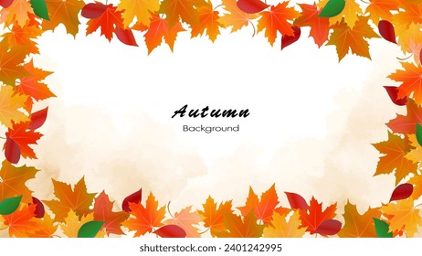 autumn maple leaves decorate frame template  on a soft watercolor background. Used for decoration, advertising design, websites or publications, banners, posters and brochures.