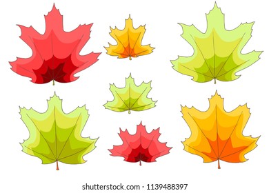 autumn maple leaves, decoration set, isolated elements