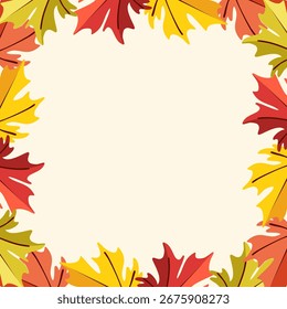 Autumn Maple leaves frame on isolated background. Hand drawn background for Autumn harvest holiday, Thanksgiving greetings, Halloween, seasonal, textile, scrapbooking.