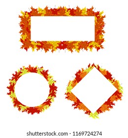 autumn maple leaves frame set, square, cirle, foliage: vector illustration
