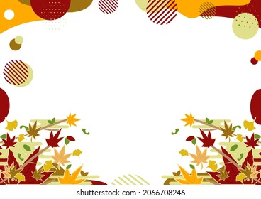 Autumn maple leaves and geometric pattern frame