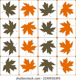 Autumn maple leaves illustration. Seamless pattern with green and orange maple leaves. 