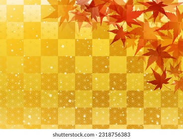 Autumn maple leaves and Japanese pattern background, vector illustration