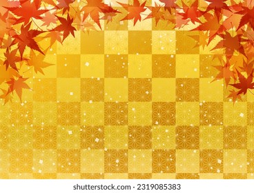 Autumn maple leaves and Japanese pattern background, vector illustration