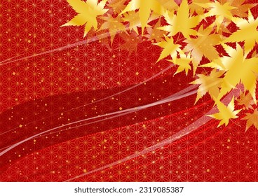 Autumn maple leaves and Japanese pattern background, vector illustration