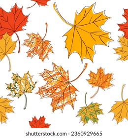 Autumn maple leaves, leaf fall. Modern bright seamless pattern. Design for home textiles, interiors, linens, cotton fabric, wrapping paper.